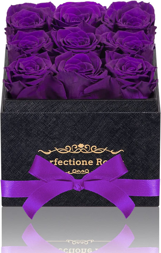 Preserved Flowers in a Box, Purple Real Roses Long-Lasting Rose Birthday Gifts for Her Flower Gifts for Wife Mother'S Day Valentines Day Gifts Christmas Day